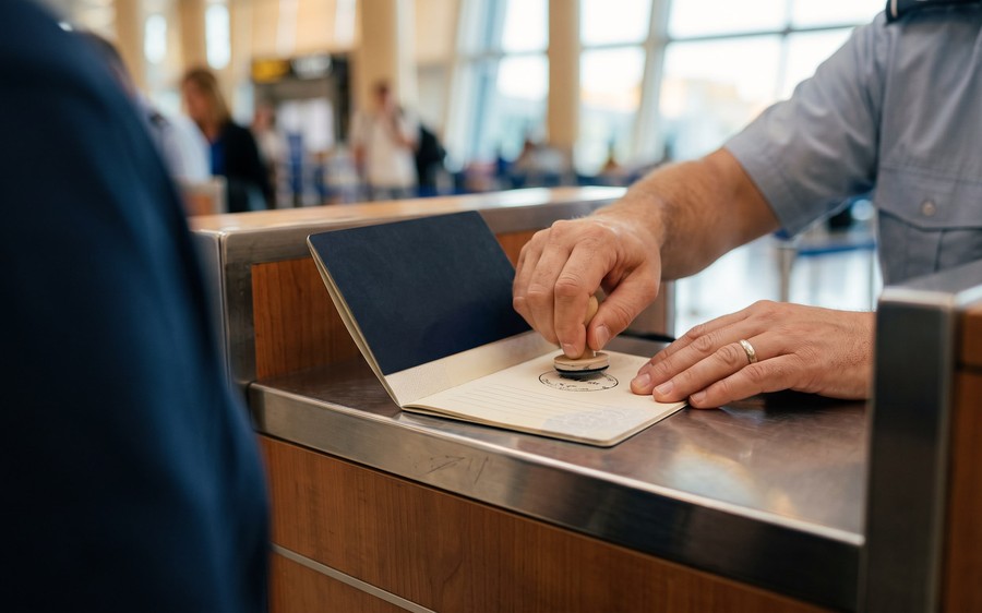 Sello de entrada a Estados Unidos en un pasaporte